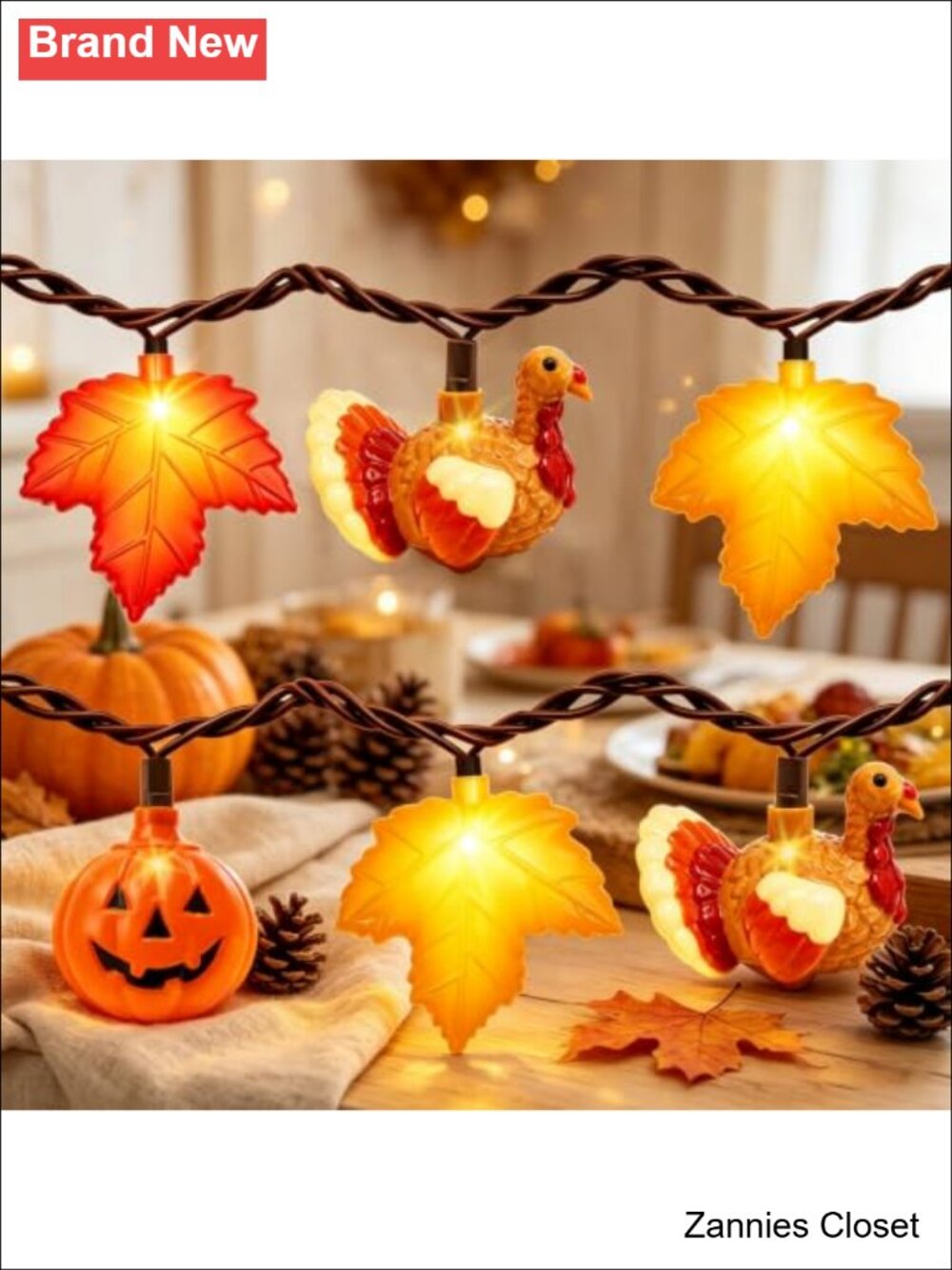 👻 8.5ft Fall Thanksgiving String Lights 10 LED Maple Pumpkin Turkey